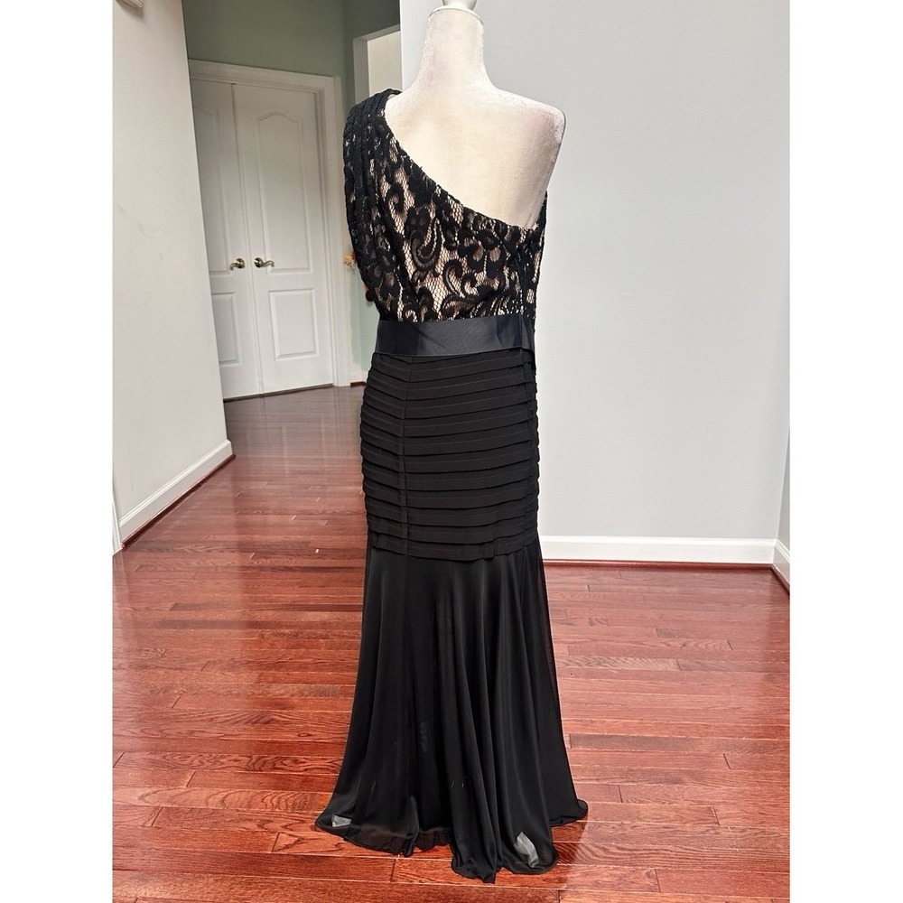 Vintage Betsy & Adam Sheer Layered Tiered One Shoulder Black Lace Gown Dress 12p - Picture 9 of 10